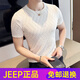 JEEP SPIRIT夏季男士高端短袖t恤2025新款镂空针织圆领修身冰丝透气体恤上衣 9759灰色 (针织款偏厚) S p 针织款偏厚，不是薄 款