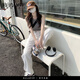 Salavvy Jeans Women's 2025 Summer New High Waist Slim Denim Jeans Wrinkled Floor Pants Daddy's Pants Wide Leg Straight Pants White Rainbow Color [Extended] XS