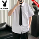 Playboy Ice Silk Short à manches de chemise à manchette Men's Men's Summer White DK Uniform Suit à cinq points à moitié à manches