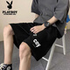 Playboy Hong Kong style casual shorts men summer American printed loose student sports pants ins trendy brand five-point mid-pants men [3895*wasp]-Black M