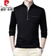 Pier Cardin Pure Cotton Longärmedose T-Shirt Herrengeschäft Casual Thin T-Shirt Tops im Frühling und Herbst mittleren Alters Halsbasis-Hemd-Hemd 6623 Black M 165 Vorschläge 120 Jin [Jin entspricht 0,5 kg]