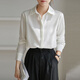 New Hong Kong Style Acetate White Shirt Women's Long Sleeve Professional Loose Commuting Retro Women's Shirt Business Wear 9102 White - Satin Concealed Button L Recommended 110-120 Jin Jin equals 0.5 kg