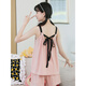 Pema Chat Pyjamas Kindermädchen Große Kinder Hosenträger Pyjamas Pyjamas Hosenanzug Mädchen Ärmeloses koreanisches Riemen Center Weste zwei Stücke Dünnstil LDE-11304# Blue Cherry 170 Größe 16 Höhe 135-140 cm Gewicht 50-