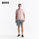 BOSS [100% cotton] Men's business casual slim fit short-sleeved POLO shirt 688-light pink L