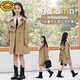 
G.DUCKKIDS children's clothing girls' coat spring and autumn new Hepburn style medium-large children's windbreaker fashionable girls' double-breasted coat long khaki 160 recommended height 150-155cm 12-13