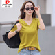 Pierre Cardin 2025 Neue Mode Casual V-Ausschnitt Pure. Baumwollschulter kurzärmeliges T-Shirt für Frauen im Sommer Korean New Lose Black Short Burgund (9855 Baumwolle) S 85-95jin [Jin entspricht 0,5 kg]