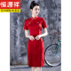Examen de ingreso de Hengyuanxiang College Red Cheongsam Summer Mamá usando la bandera de examen de ingreso de la escuela secundaria Kaisheng Small Sorth Dress Women's Clothing 677 Green-Poste de la borla de la basura M