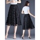 Faleta de malla de malla Zhufan Falda negra Skirt Women Summer A-Lace Falda A-Line Falda A-Line Falda plisada Floja de hojas largas (estilo corto/falda Longitud 57 cm) 9226 M Cintura 2 pies