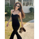 New summer hot girls must wear breasts and waist-retracting and micro-shaping fish bones and strapless V-neck sexy outerwear beautiful back top for women black [KK-K1048] 2XL