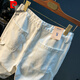 Pierre Cardin 2025 Neue weiße Denim-Shorts Herren Sommer dünne reine Baumwolle Nicht-Elastizität Casual Mid-Hose Trendy Lose große Männer weiß [xy9921] 31 geeignet für Gewicht 130-138jin [Jin entspricht 0,5 kg]