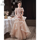 Fu Ling Piano Performance Wear Female High School Senior Evening Dress 2026 New Banquet Art Exam Light Luxury Niche High-end Main Champagne Color Mid-Length Version YH067 S