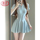 
LangSha (LangSha) middle school student swimsuit women 2025 new one-piece sports swimming pool conservative slim and slightly fat girl swimsuit summer 9100 gray-blue skirt one-piece L 100-110Jin [Jin equals 0.5 kg]