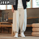 Jeep Spirit Leinen Casual Hohose Herrenhosen Chinesische Baumwolle und Leinenblüten Fett lose Hosen Weitbein-Hosen Khaki + Grau 4xl