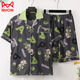 Catman (MiiOW) summer short-sleeved thin cotton pajamas men's home clothing set summer cartoon print Korean version handsome young man 3271 short-sleeved cover M (70-100Jin [Jin equals 0.5 kg])