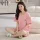 
VTT pure cotton pajamas for women in summer pure cotton shorts shorts summer new young ladies home clothing set V short sleeve suit: YZT9855 M
