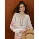 Banana Cici 2025 Summer New South French Wave Sporting and Healing Flower Borded Linen Shirt C252CS691 White L