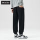 Hanzhesi Men's Summer Leisure Pants 2025 Loose Sport Pants Trendy Solid Color Drawstring Ties Junlan Black HZS-SS-6189 M