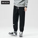 Hanzhesi Men's Summer Leisure Pants 2025 Loose Sport Pants Trendy Solid Color Drawstring Ties Junlan Black HZS-SS-6189 M