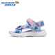 Skechers new summer girls' Velcro sandals, fashionable flashing light, casual, lightweight, versatile and comfortable shoes, beach shoes, light blue/multi-color/LBMT 33.5