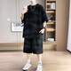 Gegusen casual sports ice silk suit 12-16-year-old boy summer trendy brand short-sleeved shorts summer teenagers men's clothing trend T6630 black M 80-100Jin [Jin equals 0.5 kg] wearable