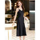 
Ke Fuyan suspender skirt small suit three-quarter sleeve small black suspender dress for women summer acetate satin mid-length 9711 black suit + green dress S