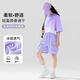 小猪彼特女童运动套装夏季2025新款儿童速干短袖短裤两件套大童女孩五分裤 9922白色+18442紫色纯棉 120 cm