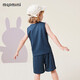 
MQDMINI children's clothing children's suit boys short-sleeved shorts two-piece set of small and medium-sized children's sportswear summer clothes baby double-sided mesh suit blue 100