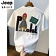 JEEP SPIRIT大码200斤圆领短袖T恤男2025年夏季港风印花棉质体恤加肥加大男士 白色8 JSW9928 M 建议90-108 斤