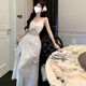 Fujian French retro lace dress vacation 2025 summer air-carved dress seaside beach fairy skirt white lace M