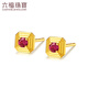 Lukfook Jewelry Gold Earrings Ruby Interesting Ripples of Light and Shadow Gold Pure Gold Earrings for Women Total Weight Approximately 1.26 Grams
