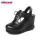 Grinland Brand Keilsandalen für Mädchen Leder 10 cm dicker Sohle erhöhter Zehen Hohlhoch -Hochheel -Sandalen Sommer Weiß 35