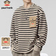 Paul Frank sweatshirt men's spring and autumn jacket men's striped long-sleeved T-shirt men's bottoming shirt top trendy brand khaki 3XL