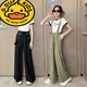 G.DUCKKIDS女童背带裤夏季薄款2025新款女大童夏装套装女孩夏款黑色儿童裤子 黑色套装 170