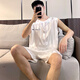 
Yimuqi summer men's pajamas men's children junior high school students ice silk summer thin vest pajamas summer large size love 9905 silver gray men L men (100-120 Jin [Jin equals 0.5 kg])