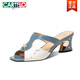 Sandalias de marca de cartelo para mujeres que usan tacones gruesos de moda 2025 Summer nuevo tacón alto en color-sandalias bucales de pescado para mujeres azul 35
