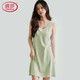 LangSha high-end home clothes with chest pad pajamas for women's vest short skirt with bumps and spots girl student dormitory breathable thin summer green vest skirt 11975 L (suitable for 100-120 Jin [Jin equals 0.5 kg] c