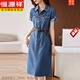 Hengyuanxiang Robe en jean à manches courtes haut de gamme European pour femmes 2025 Été Nouveau style Jupe de taille de revers populaire pour femmes Couleur d'image xl [115-125Jin [Jin est égal à 0,5 kg]]]