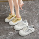 Zapatos para mujeres 2025 Nuevo verano hueco transpirable espesor grueso altura que mejora pequeños zapatos blancos de moda personalizados versátiles zapatos deportivos casuales ygnx-3103 amarillo 37