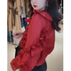 Commandant Bear 9857 Big Aimei Yiyuan 2025 AUTOMNE NOUVEAU COULE ROND PLAIS PLAISE CHIRT LONG TOP TOP TOP RED Shirt Red Shirt M