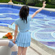 
Girls 2025 new swimsuit set for medium and large children's split skirt swimsuit fashionable girl swimsuit high appearance sky blue 130
