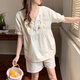 Yalu pijama de dos piezas para mujeres en verano 2025 Nuevo estilo antiguo de estilo bordado hilo de algodón de doble capa lino de algodón puro de algodón de manga corta QH_3291# cubierta de suspensión conejo de suerte m