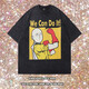 Rainbow Fox spoof print T-shirt summer men short-sleeved Harajuku street cartoon washing old T-shirt women retro trendy brand 693 S