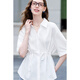 Baitu betu women's clothing 2025 summer new shirt lazy versatile and versatile not easy to wrinkle irregular top for women 2507T24 white M