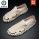 Woodpecker Roman Sandals Summer Extra Large Black New Breathable Lazy Driving Casual Shoes Soft Sole Driving Men's Shoes 9926 Beige 38