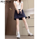 Cotton Summer Silk Yamamoto Travail Vêtements Shorts pour femmes 2025 New Style Small Person High Taist Slim A-Line Pantaler Jirt 603 Navy Blue [High Quality 19.5] XL 120-140JIN [Jin est égal à 0,5 kg]