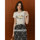 Banana CICI 2025 Été Nouveau American Retro Old Casual Versatile Imprimé Cou Rond T-shirt à manches courtes C252TX684 Gray M