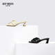 Deep Atem Tief Atem Frauenschuhe Schaffell weiche faltige dicke Absätze Jingshe bequeme High Heel Sandalen Ax14116 Schwarz 39