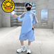 G.DUCKKIDS boys summer cool short-sleeved suit 2025 new medium and large children's outdoor sun protection clothing two-piece set boys half-sleeved trendy blue suit Children's Day gift 100 cm