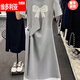 维多利亚的格调重工蝴蝶结短袖连衣裙女2025夏季新款收腰显瘦长裙小个子气质裙子 黑色3524 M 【建议100-115斤】