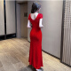 Boensa (BOENSA) dress dinner dress sexy evening dress women sauna foot bath massage SPA technician nightclub work clothes long skirt KTV night black M